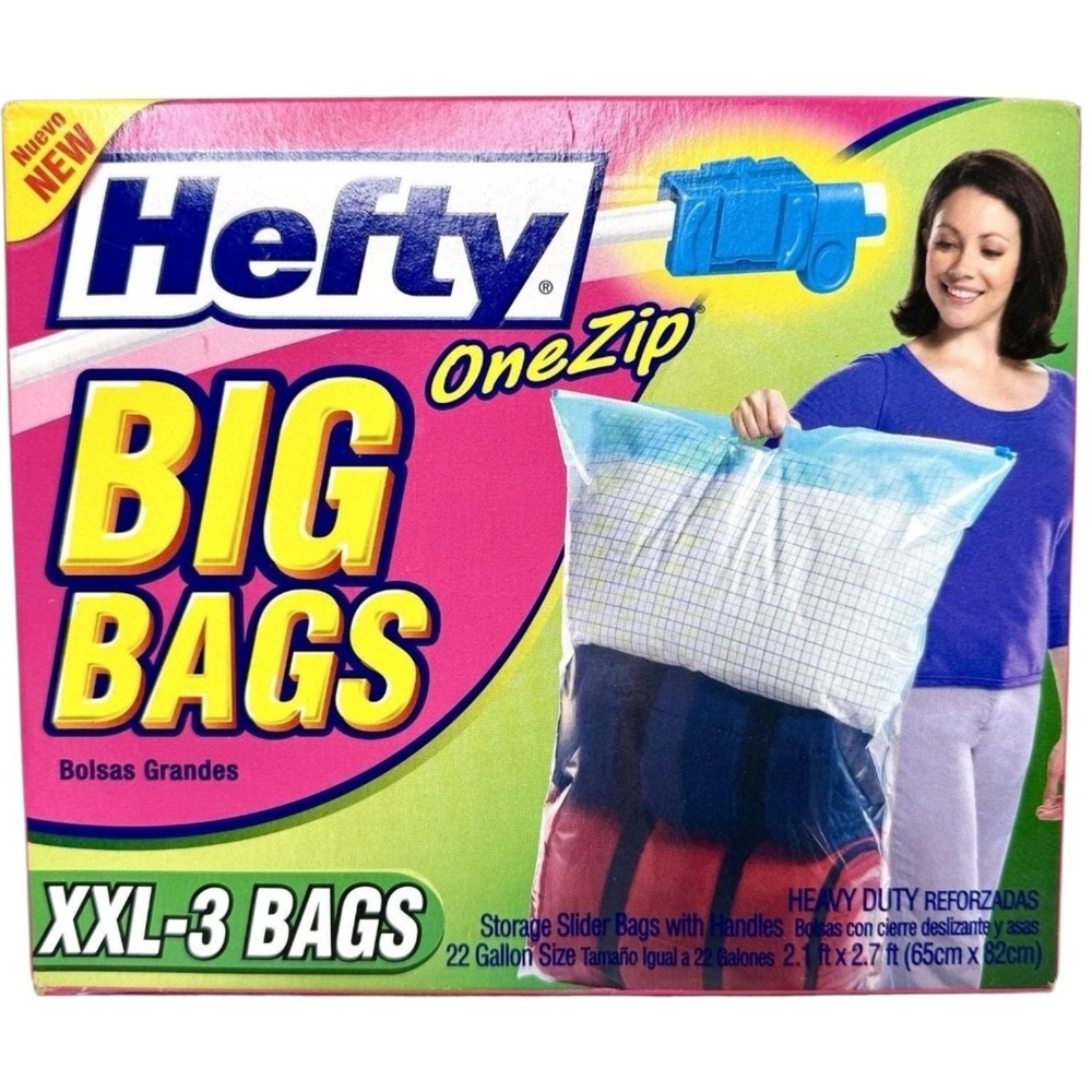 Hefty OneZip XXL Big Bags 22 Gallon Heavy Duty Storage Bags *2 Count Older Stock